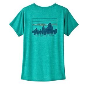 Patagonia Capilene Cool Daily Graphic Shirt Subtidal Women Blue X-Dye Large